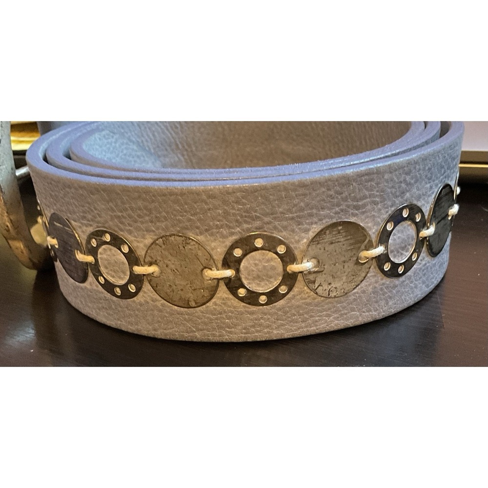 Orciani Dusty Blue Genuine Leather Belt Silver Circles 37" 4407 95 Made In Italy
